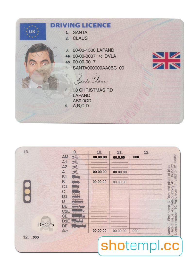 United Kingdom (UK) Driver License PSD Template V2